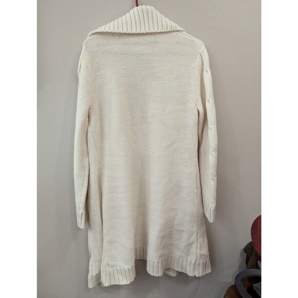 Ivory duster fisherman cardigan w/ rectangular collar & buttons Nine & Co, L - Picture 4 of 8